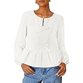 ZESICA Women's Long Sleeve Babydoll Tops Crewneck Tie Front Casual Loose Ruffle Flowy Peplum Shirts 2026 Fall Blouses