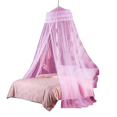 Round Hoop Double Lace Princess Mosquito Net, Pink