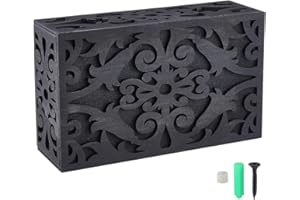 PRESSINART Modern Black Doorbell Cover Chime Cover Box Only Abstract Vintage Floral Pattern Wooden Rectangle Decorative Case 