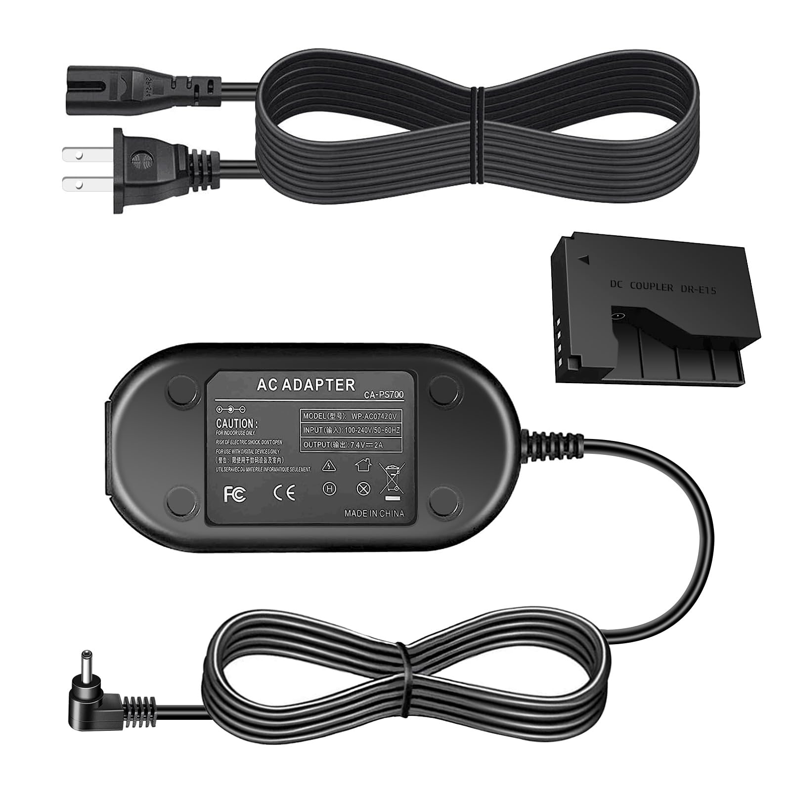 Photo 1 of TKDY LP-E12 Dummy Battery ACK-E15 AC Power Adapter DR-E15 DC Coupler Charger Kit for Canon EOS Rebel SL1, 100D DSLR, Kiss X7, PowerShot SX70 HS Cameras.