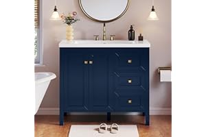 YITAHOME 36" Bathroom Vanity with Sink Set, Vintage Bathroom Cabinet Vanity with Resin Basin, Extra Large Storage with 2 Soft-Closing Doors & 3 Drawers, Navy Blue