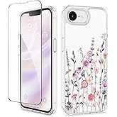 GVIEWIN for iPhone 16e Case with Screen Protector,[Non-Yellowing][Military-Grade Protection] Hard PC&TPU Bumper,Floral Shockproof Protective Clear Phone Case for iPhone 16E 2025(Floratopia/Colorful)