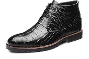 OPTIGARD Men's Stone Print Leather Oxfords Boots,Casual Lace-up Pointed Toe Chukka Boots Business Work Ankle Boots for Men