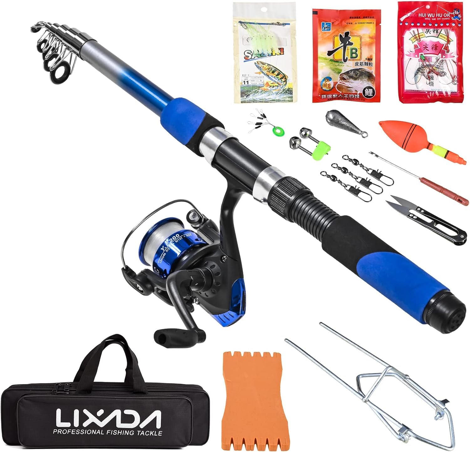 Lixada Combo Telescopic Fishing Rod+Fishing Reel Spinning Combo+Fishing Bag+Bait+Fishing Accessories