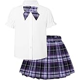 Betusline Girls Skirt Set JK School Uniform 2-Piece Outfit - Short Sleeve Shirt with Bow & Pleated Skirt 4T-14Y