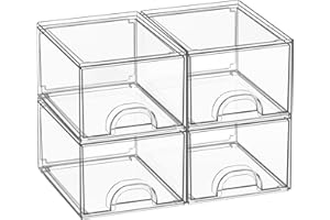 Zeawec 4 Pack Clear Stackable Storage Drawers, Acrylic Bathroom Storage Organizer, Clear Plastic Makeup Organizer, Ideal for 