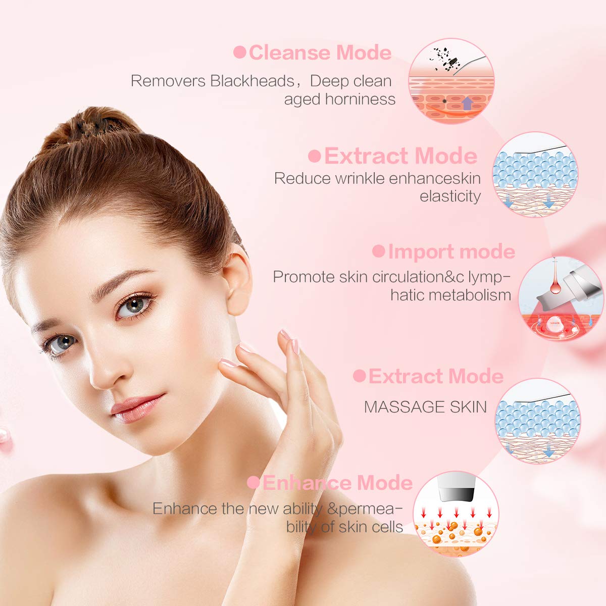 Skin Scrubber, JOMARTO Electric Ultrasonic Facial Spatula, Portable USB Rechargeable LED screen Face Skin Spatula with 4 Modes, Blackhead Remover Pore Cleaner, Moisturizing Lifting: Beauty