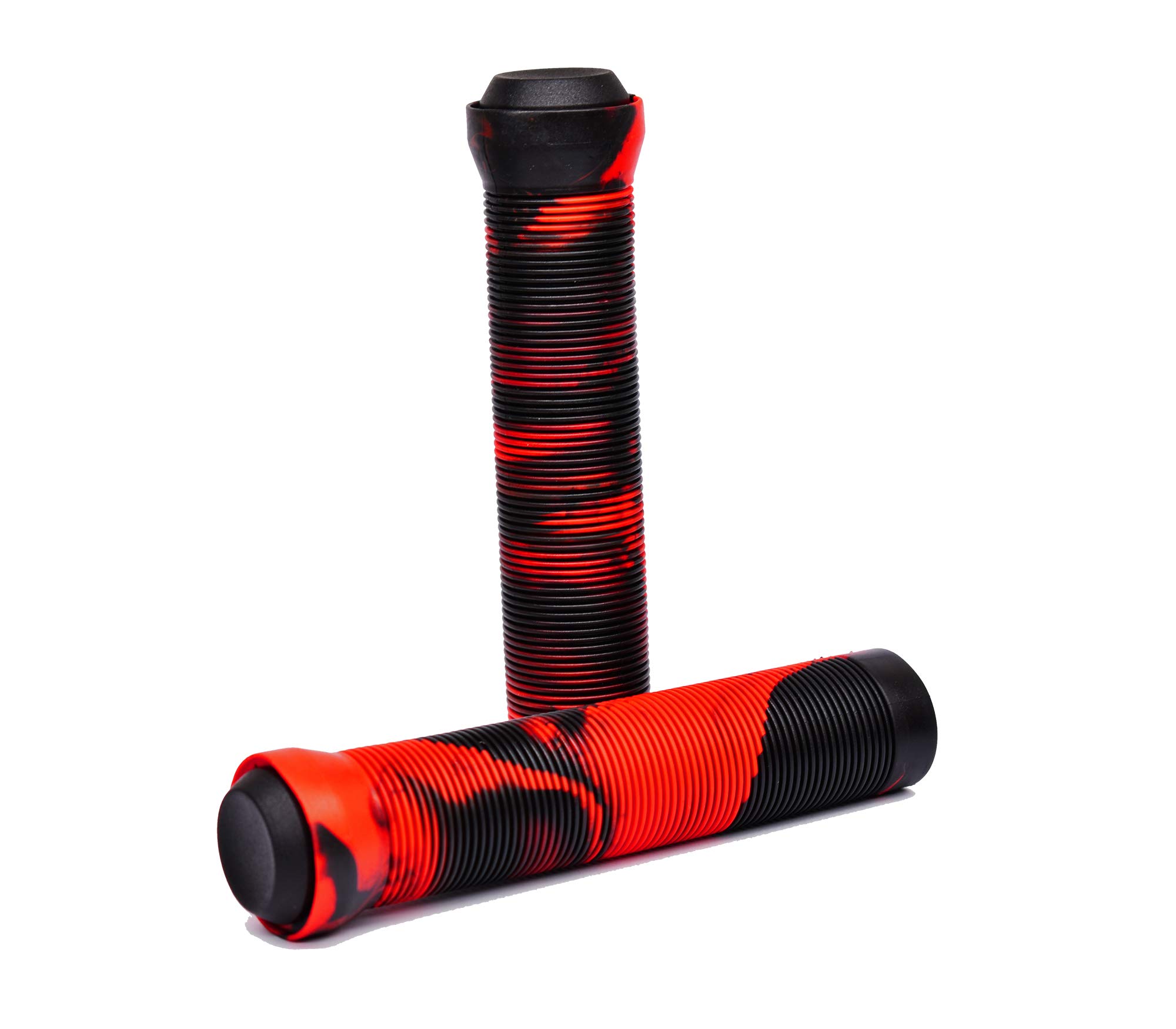 Team Dogz Mixed PU Soft Rubber Flangeless Handlebar Grips For Stunt Scooters, Bikes, MTB, BMX etc With Bung Ends. Long 150mm with 22mm Internal Diameter For Standard & Oversized Bars (Black and Red)
