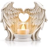 Angel Tealight Candle Holder Prayer Wings Decor Home Memorial Gifts | Angel Candle Holder with LED Candle for Gothic Decoration Christening Baptism Religious Favor(LED Tea Light and Cup Included)