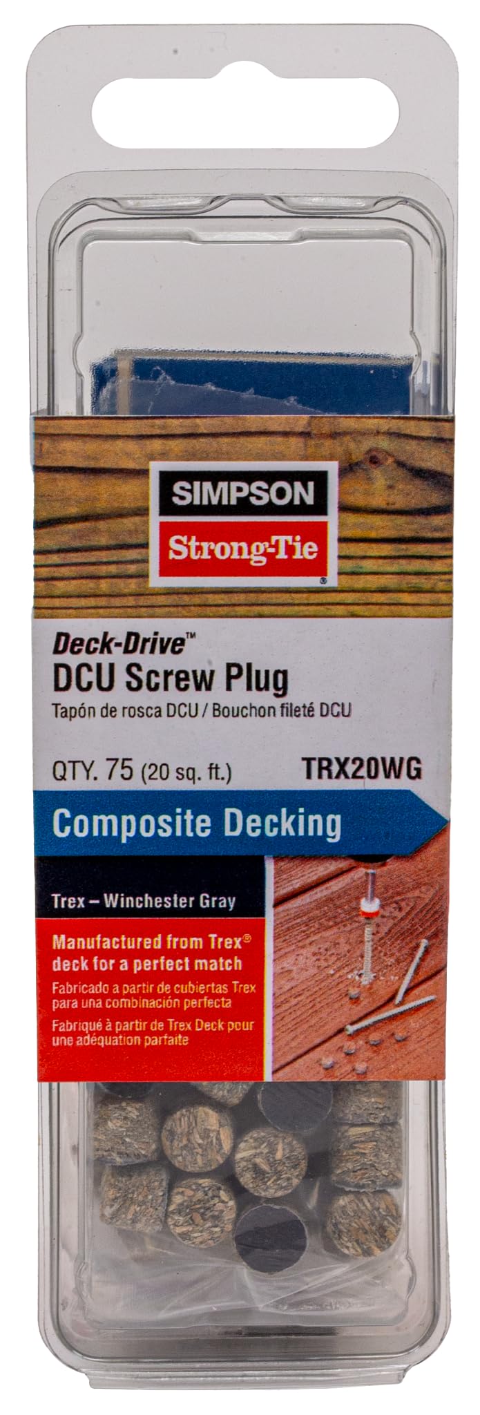 Simpson Strong-Tie TRX20WG Deck-Drive DCU Screw Plugs Trex - Winchester Gray 75ct