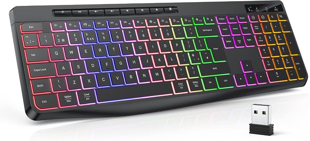 TECURS Wireless Keyboard UK Layout 2.4G Backlit Full Size Ergonomic Quiet