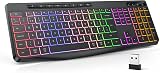 TECURS Wireless Keyboard UK Layout 2.4G Backlit Full Size Ergonomic Quiet