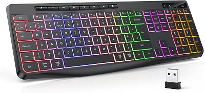 TECURS Wireless Keyboard UK Layout 2.4G Backlit Full Size Ergonomic Quiet