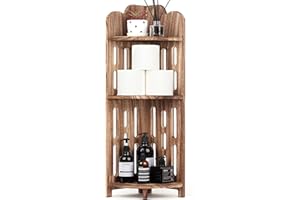 Meangood Bathroom Corner Shelf Stand, 3 Tier Solid Wood Display Shelf for Narrow Space, Shower Corner Shelf, Plant Stand Nightstand, for Living Room, Bedroom, Home Office, Elegant Carbonized Black