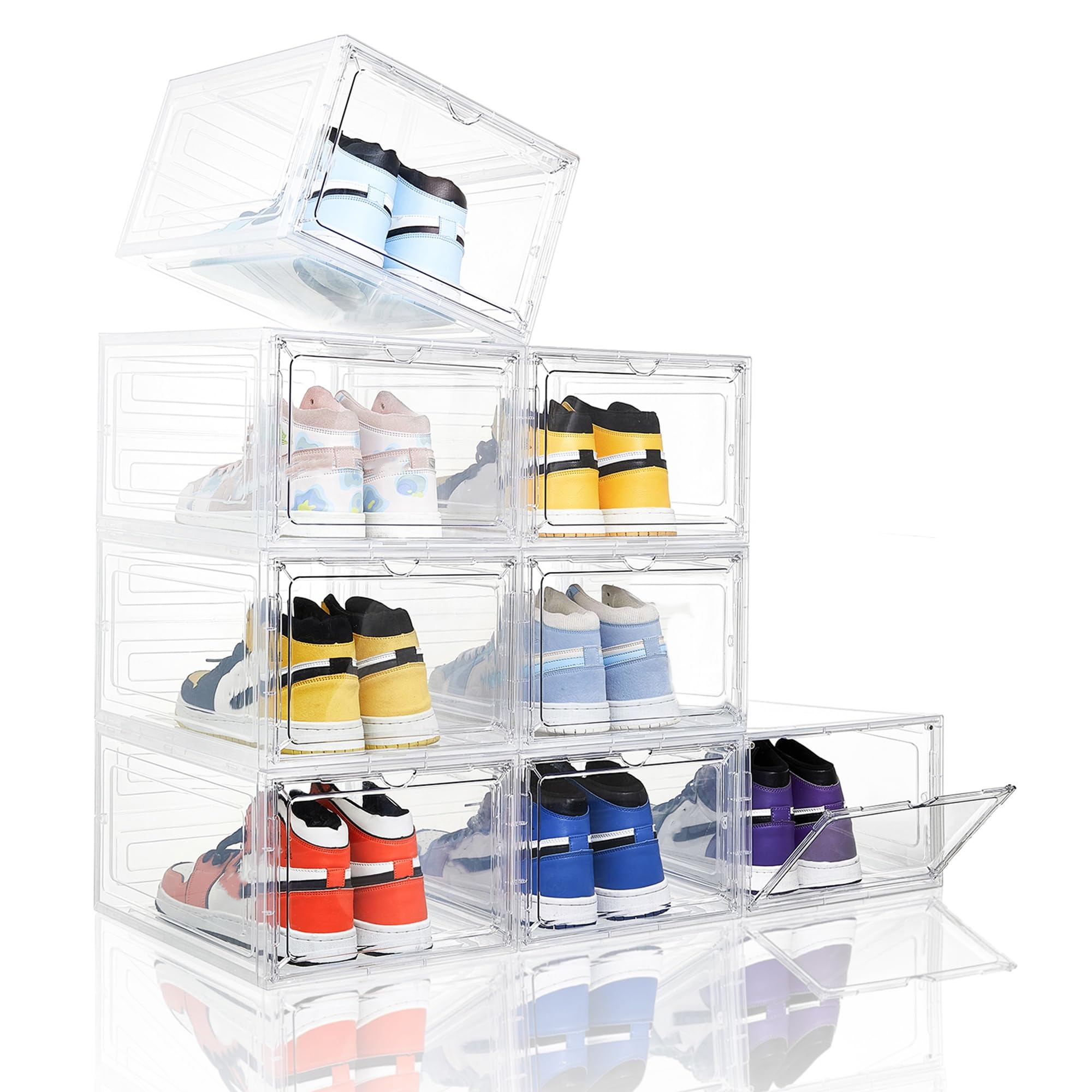 Photo 1 of Attelite Clear Shoe Box, Plastic Stackable Shoe Storage Organizer with Magnetic Door,8 Pack Thicken Sturdy Drop Front Shoe Box,For Display Sneakers X Large
