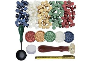 ONWINPOR Initial Alphabet Wax Seal Stamp Kit, Retro Letter W Sealing Stamp with 150Pcs Sealing Wax Beads Spoon Pen Set for Wedding Invitations Cards Envelopes (W)