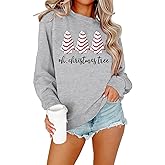 BANGELY Christmas Sweatshirt Women Christmas Tree Cake Graphic Sweater Shirts Xmas Holiday Pullover Cute Long Sleeve Tops