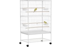 PawHut 52" Large Steel Bird Cage for Parrot Budgie Cockatiels African Grey Parakeets Pigeons with Rolling Stand, Storage Shel