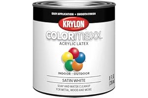 Krylon K05615007 COLORmaxx Acrylic Latex Brush On Paint for Indoor/Outdoor Use, ½ Pint, Satin White