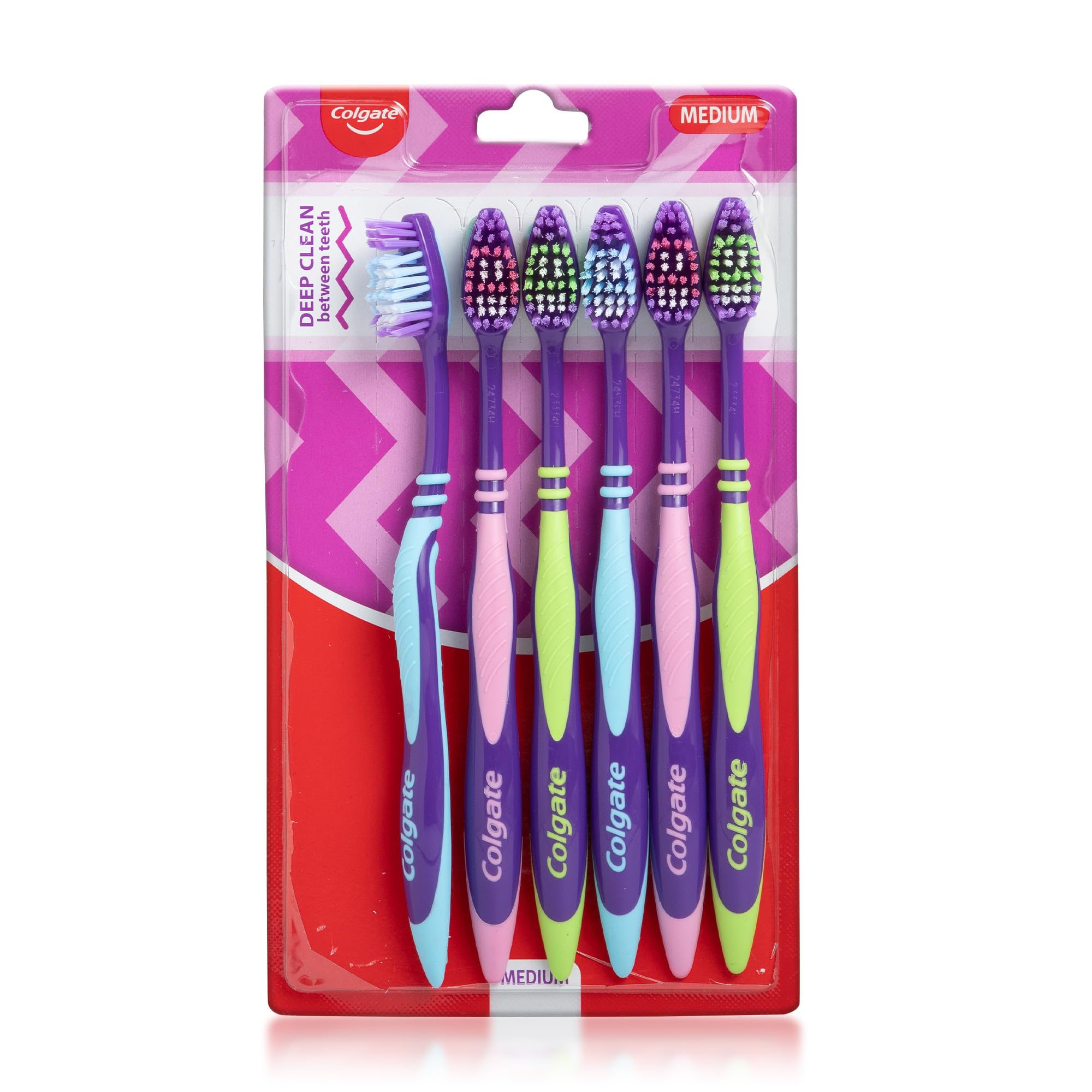 Colgate Zigzag Toothbrush for Deep Inter Dental Clean with Multi Angle Zig zag bristles (Medium, Pack of 6)