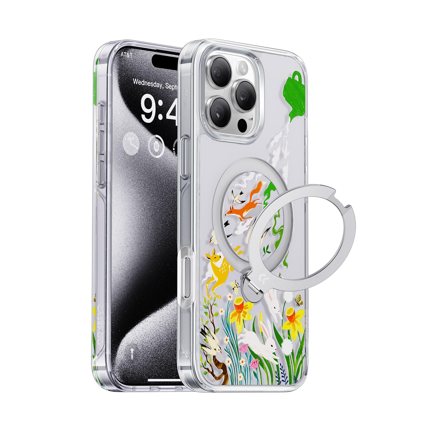 CASEKOO Water Spring for iPhone 15 Pro Case with 360° Spin Magnetic Ring Stand [Compatible with MagSafe][Military-Grade Protection] for Women 6.1 inch Image