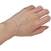 925 Sterling Silver Finger Ring Bracelet Hand Chain for Women, Slave Bracelets 7" to 9" Adjustable