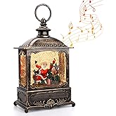 Christmas Snow Globe Lantern Santa Claus Decorations, Music Glitter Lanterns with 6h Timer, 3 AA Battery Operated & USB Powered, Santa Claus Snow Globe Lantern for Christmas Home Decoration and Gift