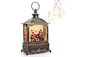 PESTILITE Santa Claus Snow Globe Christmas Decorations Lantern, Glittering Lighted Plug-in, 3 AA Battery Operated & USB Powered, Santa Claus Snow Globe Lantern for Christmas Home Decoration and Gift