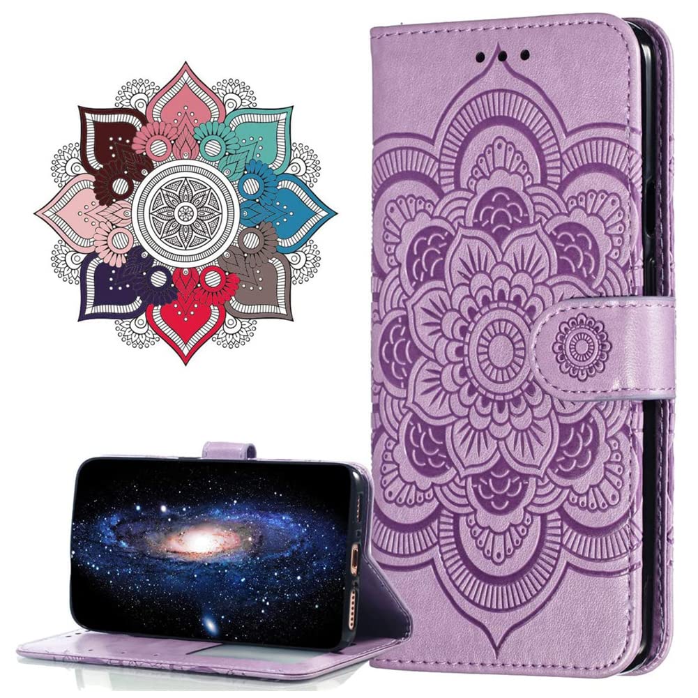 IMIRST Flip Case for Realme 11 4G PU Leather Wallet Closure Embossed Shockproof Cover with Kickstand Card Slots Holder for Realme 11 4G. LD Mandala Purple