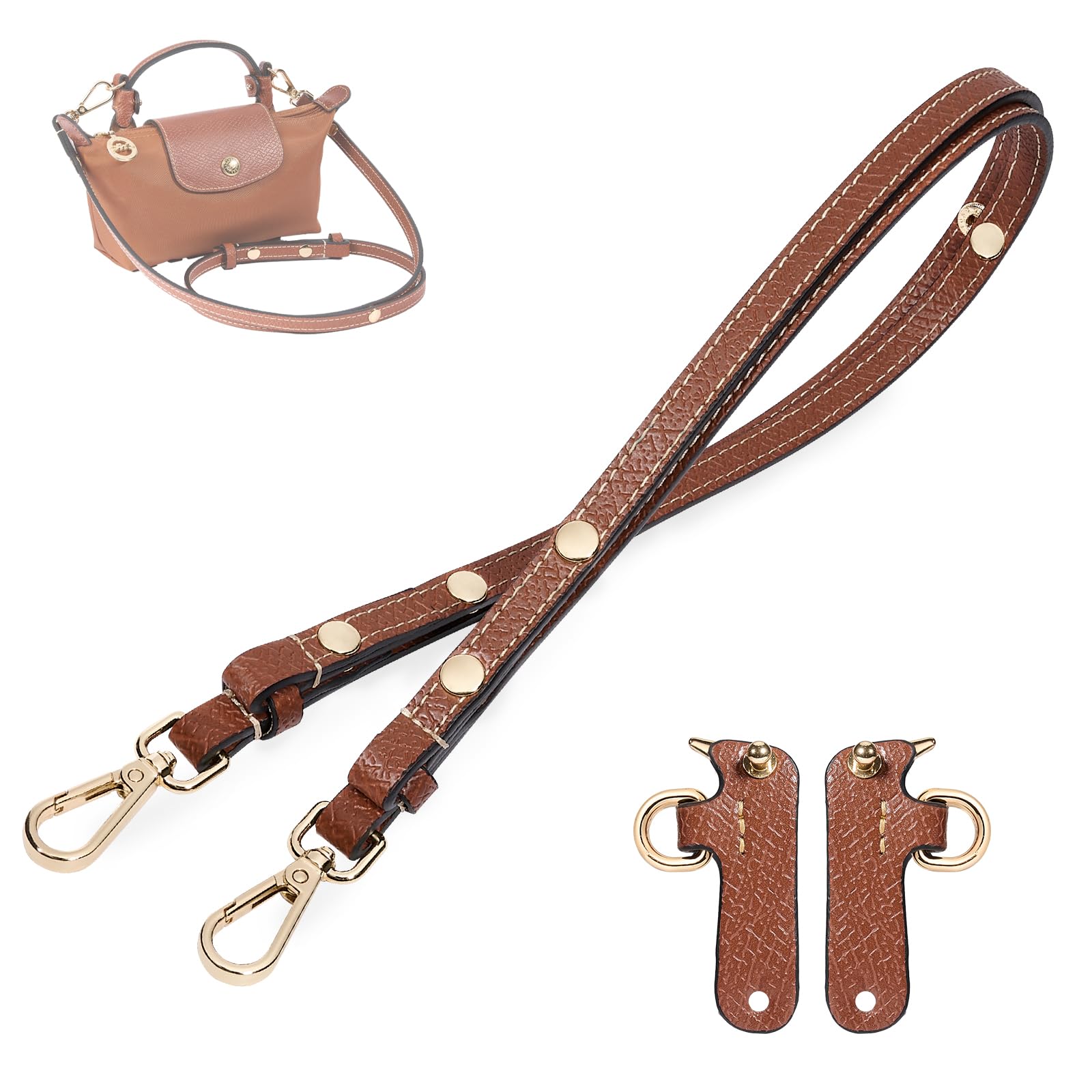 KOMHPS Leather Purse Strap Replacement, Three-speed Adjustment Handbag Crossbody Shoulder Strap Kit for XSmall Tote Bag Women