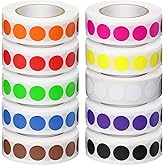 5000 Pieces 1/2 Inch Round Color Coding Labels Roll Assorted Colored Dot Stickers Adhesive Solid Colors Circle Stickers for Inventory Organize, File Classification, 10 Colors