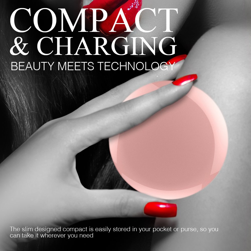 Batterie Externe Miroir Lumière LED - OrimeCharger PB76m Power Bank 1600mAh, Mini Miroir Maquillage Voyage, Cadeau pour femme/fille/maman/épouse/petite amie/soeur (Or rose)