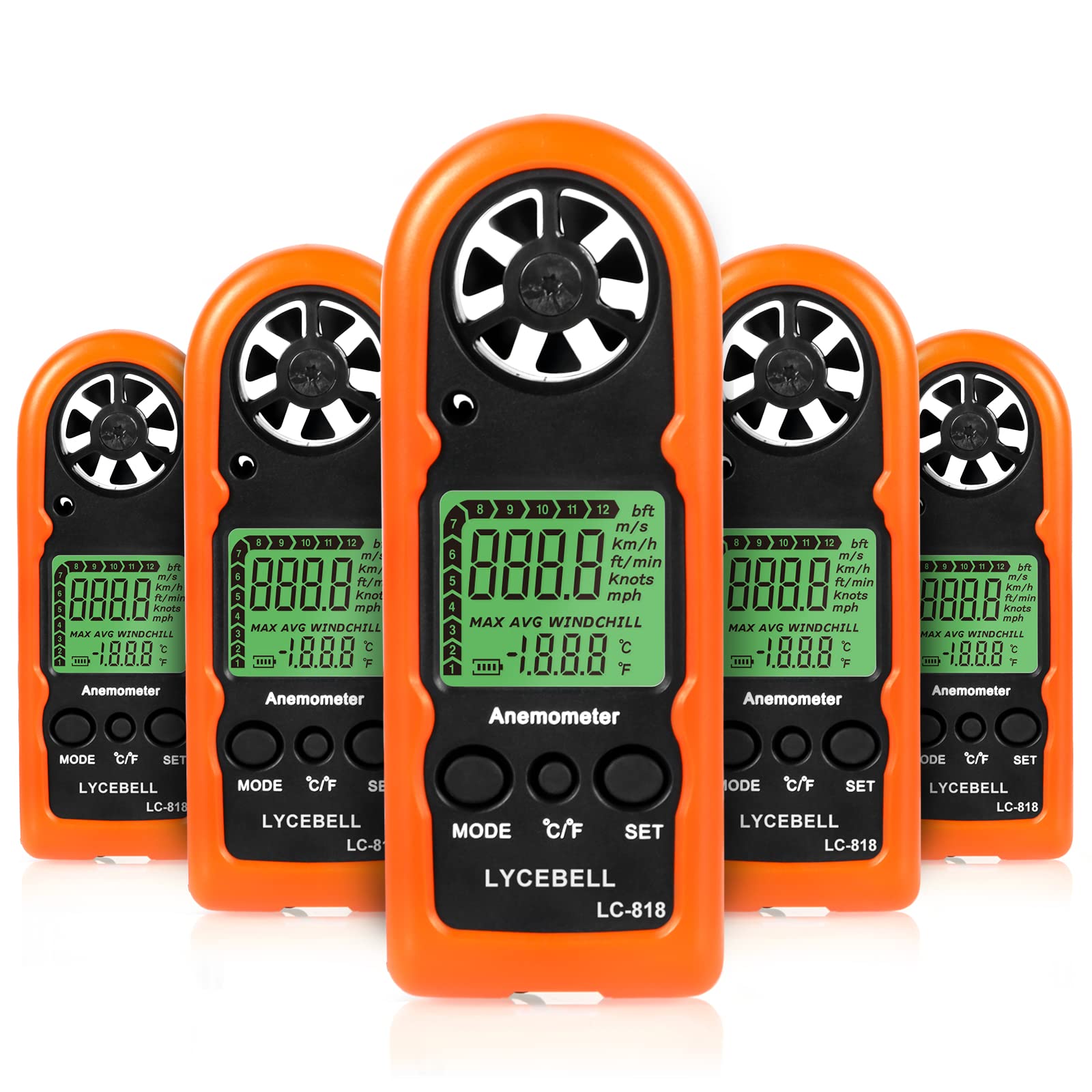 LYCEBELL Handheld Anemometer, Digital Wind Speed Meter with Backlight LCD, Measuring Wind Speed/Temperature, Portable Air Velocity Gauge for Surfing, Fishing, Meteorology