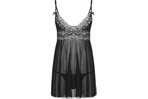 Manyakai Men Lace Trim Sissy Lingerie Sets Sling Straps Cross Dress with G-Strings Chemise Nightwear Clubwear