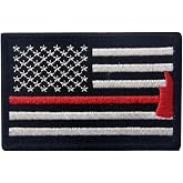US Flag with Firefighter Axe Embroidered Tactical Morale Hook &amp; Loop Patch