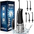 Demita Cordless Water Flosser for Teeth, 300ML 3 Modes 5 Jet Tips Portable Electric Flosser Pick for Adults, IPX7 Waterproof Oral Irrigator Cleaning Kit for, Gums, Braces Care(Black)