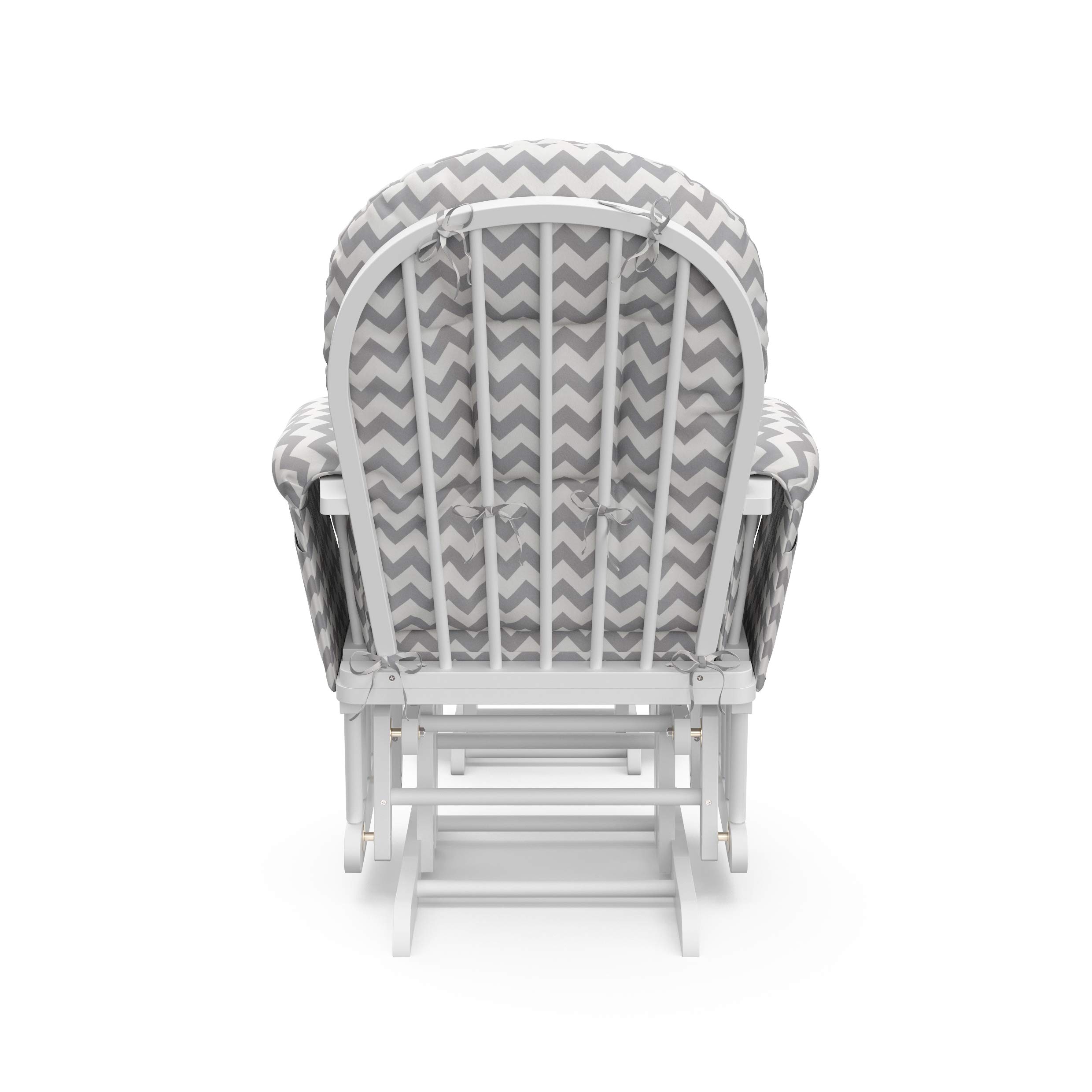 Storkcraft Premium Hoop Glider and Ottoman (White Base, Gray Chevron Cushion) – Padded Cushions with Storage Pocket, Smooth Rocking Motion, Easy to Assemble, Solid Hardwood Base