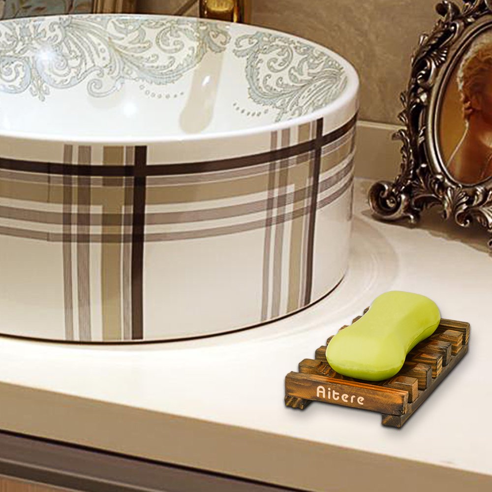 Aitere Soap Dish/Soap Holder Home Bath Accessories Hand Craft Natural Wood Soap Case Holder(2 Pcs)