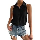 Milumia Women Sleeveless Button Down Blouses Geo Print Collared Tank Tops Work Blouses