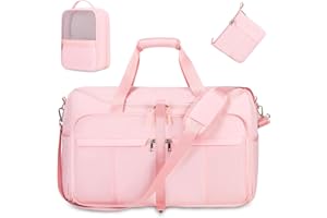 ACESAK Foldable Garment Bags for Travel, 2 in 1 Convertible Carry On Travel Garment Duffel Bag for Women with Toiletry & Shoe bag, Hanging Suitcase Suit Travel Bags for Men Women Gift (Pink）