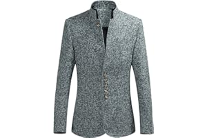 MAIYIFU-GJ Men Stand Collar Retro Blazer Jacket Winter Solid Slim Fit Chinese Tunic Suit 5 Button Mandarin Collar Sport Coat