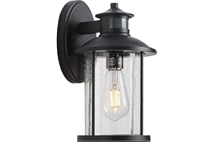 MICSIU 11.5 Inch Motion Sensor Outdoor Wall Light Fixture, Dusk to Dawn Outdoor Light with Clear Seedy Glass, Matte Black Exterior Light for House, Front Porch, Garage, Walkway