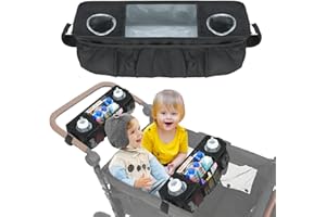 artgeeker Snack Tray for Wonderfold Wagon, Snack Tray for Stroller with 2 Insulated Cup Holders, Stroller Snack Tray Compatible with Wonderfold Wagon W4 Series, Black, 1 Pack
