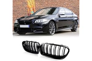BLWGROW Front Grille Compatible with 2010-2017 BMW 5 Series F10 F11 F18 Sedan 520i 528i 535d 535i 550i 520i - ABS Gloss Black Kidney Grill Double Slats