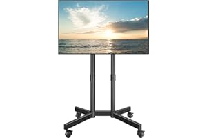 BONTEC Rolling TV Stand for 32-75 Inch TVs, Height Adjustable Mobile TV Cart on Wheels, Heavy Duty TV Stand Supports Up to 110lbs, Stable Dual-Column Design, Cable Management, Indoor, Outdoor