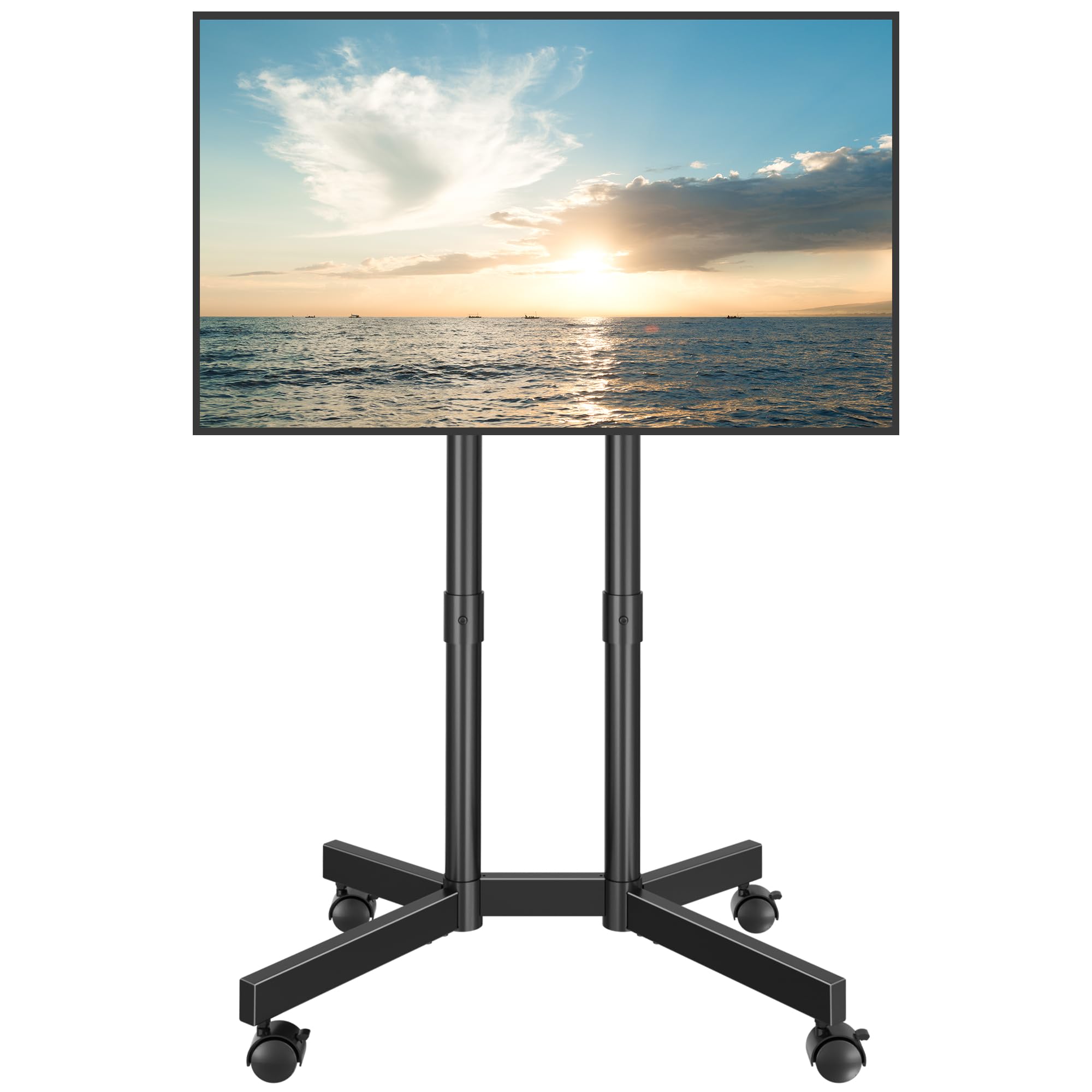 Photo 1 of BONTEC Rolling TV Stand for 32-70 Inch TVs, Height Adjustable Mobile TV Cart on Wheels, Heavy Duty TV Stand Supports Up to 110lbs, Stable Dual-Column Design, Cable Management, Indoor Outdoor Use