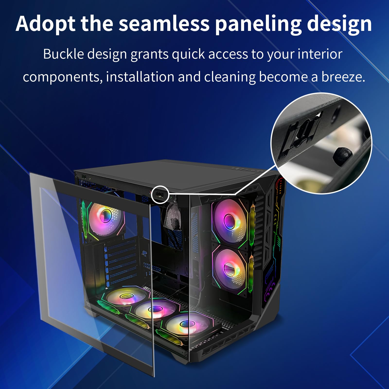 PC Gaming Case with 9pcs ARGB Fans,ATX Mid-Tower Control Remote,Gaming ATX Case 360mm Radiator Support,PC Case Tempered Glass Front/Side Panel,Mid Tower Computer Case High-Airflow Black