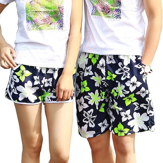 Amazon カップル ビーチパンツ メンズ ポリエステル サーフパンツ レディース 海パン ペアルック 花柄 女xl 男l 花柄 水着 通販