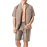DAVID ARCHY Men’s Pajamas Set, 100% Cotton Men’s Summer Pajamas, Lightweight Button-Down Vacation & Loungewear with Pockets