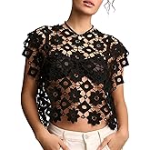 Wyeysyt Crochet Tops for Women Floral Lace Vest Hollow Out Sleeveless Summer Cropped Going Out Top